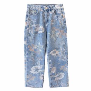 Floral Print Wide Leg Jeans Boho Cottagecore Denim Pants S